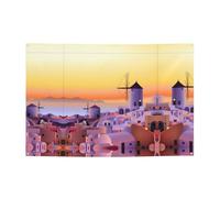 Bannière imprimée sur l'île de Grèce et coucher de soleil - Décoration de fête adaptée pour les fêtes de vacances et les cérémonies - 180,3 x 119,4 cm