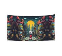 Bannière imprimée « The Mechanical City with red figures » - 177,8 x 88,9 cm - Bannière de fête de Noël - 180 x 90 cm