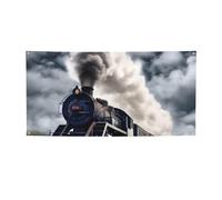 Bannière imprimée train à vapeur avec nuages pour Halloween, fête de Noël - 90 x 180 cm - Toile de fond pour photographie, tapisserie murale pour toile de fond d'anniversaire, décoration d'événement