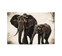 Bannière imprimée vieux éléphant et jeune éléphant pour fête d'Halloween et de Noël - 120 x 180 cm - Toile de fond pour photographie - Tapisserie murale pour toile de fond d'anniversaire, décoration