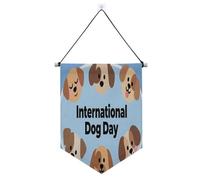 Bannière internationale de la journée du chien avec des visages de chien mignons à suspendre avec tige télescopique, drapeaux de cour, décorations d'extérieur pour festival et jour spécial
