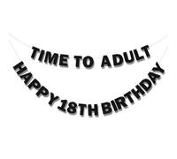 Bannière « Joyeux 18e anniversaire » - Décoration pour 18 ans « Time to Adult » - Panneau en carton pailleté pour femme - Accessoires de fête (Noir)