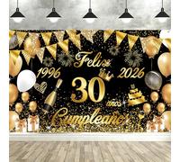 Bannière Joyeux Anniversaire 30e Ans 1996-2026, Seutgjie Joyeux Anniversaire Décoration pour Femme Homme pour Fête Anniversaire 30 Or Noir 180 x 110 cm
