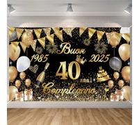 Bannière Joyeux Anniversaire 40 Ans 1985-2025, Seutgjie Décorations Accessoire Anniversaire 40 Ans Femme Homme pour Anniversaire Or Noir 180 x 110 cm