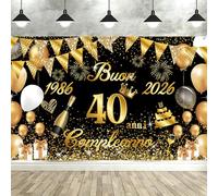 Bannière Joyeux Anniversaire 40 Ans 1986-2026, Seutgjie Décorations Anniversaire 40 Ans Femme Homme pour Anniversaire Or Noir 180 x 110 cm