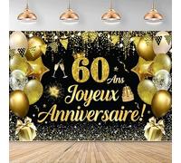 Bannière Joyeux Anniversaire 60 Ans - Banderole Décoration de Fête, Toile de Fond Photo Booth pour Femme et Homme