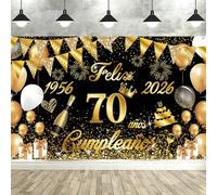 Bannière Joyeux Anniversaire 70e Ans 1956-2026, Seutgjie Joyeux Anniversaire Décoration pour Femme Homme pour Fête Anniversaire 70 Or Noir 180 x 110 cm