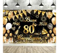 Bannière Joyeux Anniversaire 80 Ans 1946-2026, Seutgjie Décorations Anniversaire 80 Ans Femme Homme pour Anniversaire Or Noir 180 x 110 cm