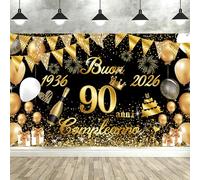 Bannière Joyeux Anniversaire 90 Ans 1936-2026, Seutgjie Décorations Anniversaire 90 Ans Femme Homme pour Anniversaire Or Noir 180 x 110 cm