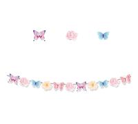 Bannière Joyeux Anniversaire avec Guirlande Papillon et Fleur pour Filles Premier Anniversaire Baby Shower Fournitures