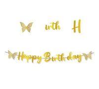 Bannière Joyeux Anniversaire avec Guirlande Papillon et Fleur pour Filles Premier Anniversaire Baby Shower Fournitures