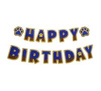 Bannière Joyeux Anniversaire avec Motif de Patte Chien, Pré-Assemblée Mignonne Bannière d'Anniversaire Fournitures pour Fête de Naissance Garçon