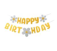 Bannière Joyeux Anniversaire Baby Shower Guirlande Non tissée Guirlande de Marguerites Bannière Joyeux Anniversaire Guirlande de Fleurs Bunting Decorations
