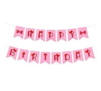 Bannière Joyeux Anniversaire Chat Dessin Animé, Guirlande d’Anniversaire Rose Pré-assemblée Chat Mignon Décoration de Fête Thème Dessin Animé pour Femmes Filles