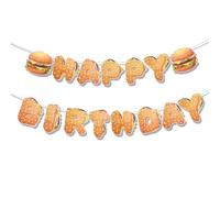 Bannière Joyeux Anniversaire, Guirlande Bannière de Lettres d'Anniversaire Hamburger Décorations Fête Collations Sur Thème Nourriture pour Décoration Fête d'Anniversaire Filles Garçons Adultes