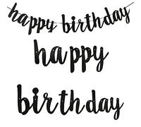 Bannière Joyeux Anniversaire Happy Birthday Banner Drapeau Guirlande Fanion Garland Joyeux Anniversaire Décoration Fête d'anniversaire (Noir)