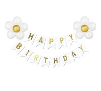 Bannière Joyeux Anniversaire Happy Birthday Fleurs de Ballons Décoration Fête Guirlande Bannière Célébration Anniversaire Adultes et Enfants Affiche Lettres Dorées