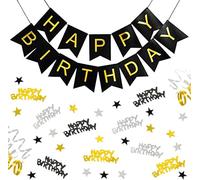 Bannière Joyeux Anniversaire, Noir et Or, Guirlande Happy Birthday 2,8 m, 13 Fanions, Décoration de Fête Marquage à Chaud, pour Adultes et Enfants