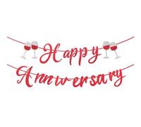 Bannière Joyeux Anniversaire, Rouge Sans Bricolage Décorations Joyeux Anniversaire, Panneau Verre à Vin Guirlande Romantique à Suspendre pour Fête de Mariage Célébration d'Anniversaire