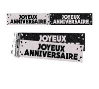 Bannière Joyeux Anniversaire - SURPRISEZ VOUS - REF/BANM00 - noir métallique - 120 cm - impression chrome pailletée