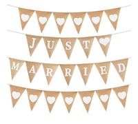 Bannière JUST MARRIED Fanion Toile de Jute, Drapeaux Triangle Bannière de Cœur Vintage pour Mariage, Deco Mariage Champetre Guirlande Fanions Guinguette Decoration Intérieure et Extérieure