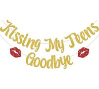 Bannière « Kissing My Teens Goodbye », décorations d'anniversaire « Happy 20th Birthday » Doré et rouge