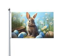 Bannière Lapin de Pâques bleu, œuf de Pâques, lapin de Pâques Pavillon | Party 3x5 FT 2 œIllets Grande Drapeau RéSistant à La DéColoration Drapeau Double Face ExtéRieur Carnaval