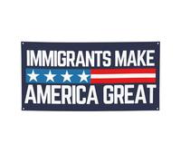Bannière « Les immigrants font la grandeur de l’Amérique » 2x4 - Nous sommes tous des immigrants - Drapeau avec 4 œillets métalliques
