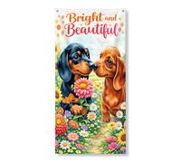 Bannière lumineuse et belle pour porte, motif floral coloré avec chiens mignons, décoration festive pour l'extérieur et l'intérieur, 91,4 x 183 cm