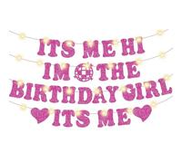 Bannière lumineuse « It's Me Hi Im the Birthday Girl Its Me » avec lumières LED, bannière lumineuse « Happy Birthday » rose vif à paillettes pour fans filles femmes fête d'anniversaire