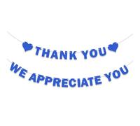 Bannière « Merci, nous vous apprécions » à paillettes, bannière de remerciement, panneau de remerciement en papier cartonné bleu scintillant pour les enseignants, les médecins, les collègues, à