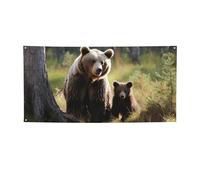 Bannière mère ours bruns protéger les oursons Bannière Décoration de fête d'anniversaire Photographie Fond Bannières et panneaux Décoration murale Bannière Party Supplies Favors 180 x 89 cm