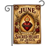 Bannière Mois du Sacré Cœur juin catholique Drapeau Patio 30x45cm | Drapeau De Jardin résistant extérieur drapeaux pour Toutes les saisons Porche Balcon