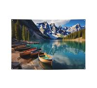 Bannière Moraine Lake Canoës Bannière Décor de Fête Anniversaire Photographie Fond Bannières et Signes Décoration Murale Bannière Fournitures Faveurs 180 x 119 cm