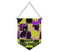 Bannière murale à carreaux jaunes fluorescents pour Halloween avec tige télescopique pour décoration murale extérieure pour festival et jour spécial