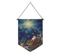 Bannière murale à suspendre avec tige télescopique Père Noël promenant son traîneau tiré par un renne - Décoration extérieure pour porte, murs, fenêtres, jardins, cour