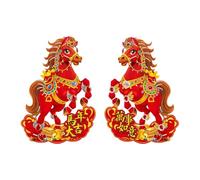Bannière murale cheval rouge, 2 pièces ornement en papier du Nouvel An chinois avec un design festif et un matériau robuste, catégorie de décoration de porte saisonnière pour l'extérieur du patio, l'e