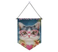 Bannière murale d'été en forme de chat avec tige télescopique - Décoration de fête pour bureau, école, salle de classe, dortoir, maison