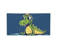 Bannière murale en forme de crocodile de dessin animé à suspendre avec œillets - Toile de fond pour fête d'anniversaire, mariage, extérieur et intérieur - Taille M