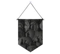 Bannière murale grise Mystery on Haunted Hill avec tige télescopique - Décoration murale à suspendre pour bureau, école, salle de classe, dortoir, maison banderitas pour fêtes