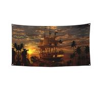 Bannière murale motif bateau au crépuscule - Décoration de fête de la Toussaint - Halloween - Bannière de porte