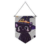 Bannière murale motif chat noir d'Halloween avec barre télescopique pour décoration de fête extérieure pour porte, murs, fenêtres, jardins, cour