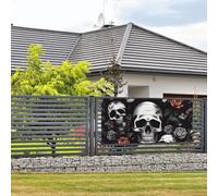 Bannière murale noire à motif tête de mort florale avec corde de suspension 61 x 119 cm pour intérieur ou extérieur Nouvel An, remise de diplôme, mariage, fête d'anniversaire