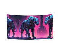Bannière néon Cyber Panther à suspendre - 177,8 x 88,9 cm - Bannière de fête de vacances de Noël - 180 x 90 cm