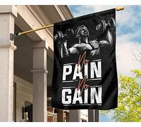 Bannière « No Pain No Gain » motivante pour salle de sport, jardin, cour, décoration pour défilés, fête, extérieur et intérieur - 70 x 102 cm
