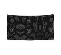 Bannière noire avec impression thé de l'après-midi, convient pour les fêtes d'Halloween, décoration à suspendre pour une utilisation en intérieur et en extérieur