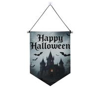 Bannière noire Happy Halloween Castle à suspendre avec tige télescopique - Décoration murale pour porte, mur, fenêtre, jardin, cour pour fêtes