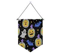 Bannière noire mystique d'Halloween à paillettes avec tringle télescopique pour bureau, école, salle de classe, dortoir, maison pour fêtes