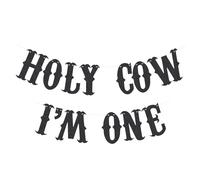 Bannière noire sur le thème de la ferme « Holy Cow I'm One » pour bébé fille ou garçon, décoration de fête d'anniversaire pour cowboy occidental et cowgirl premier rodéo, décoration de fête