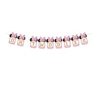 Bannière « Oh Twodles » pour fête prénatale pour fille - Motif souris de dessin animé - Fournitures de décoration de fête d'anniversaire - Rose « I'm Two »